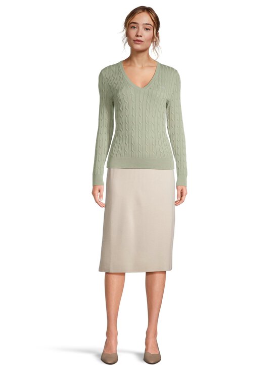 GANT - Stretch Cotton V-neck -palmikkoneule - 356 FADED SAGE | Stockmann - photo 2
