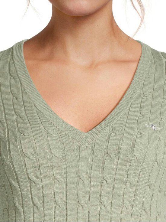 GANT - Stretch Cotton V-neck -palmikkoneule - 356 FADED SAGE | Stockmann - photo 4