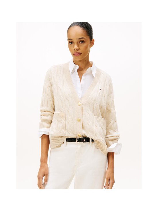 Tommy Hilfiger - Soft Wool Cable V-neck adīta jaka - ADK HEATHER OATMILK | Stockmann - photo 2