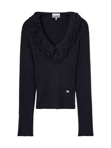 Ganni - Ribbed Merino Frill -paita - NULL PHANTOM | Stockmann