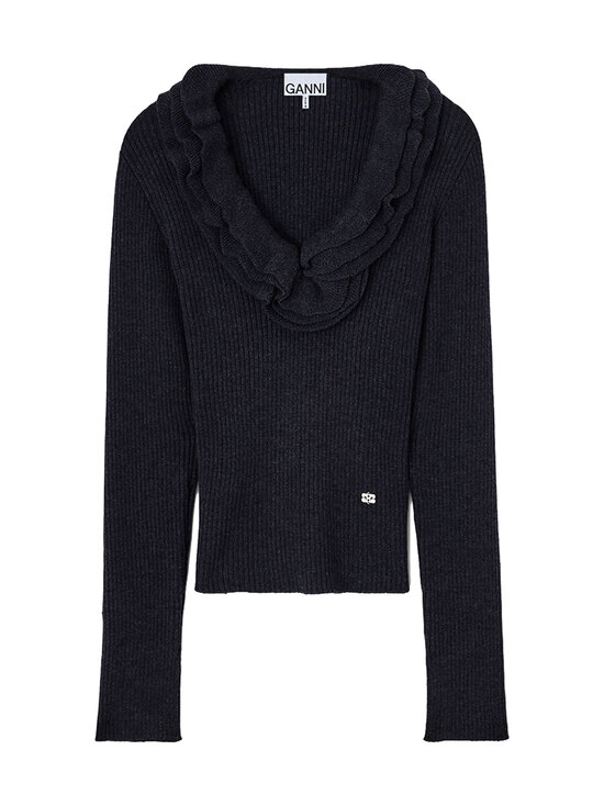 Ganni - Ribbed Merino Frill -paita - NULL PHANTOM | Stockmann - photo 1