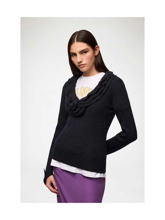 Ganni - Ribbed Merino Frill -paita - NULL PHANTOM | Stockmann - photo 3