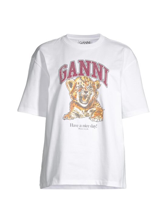 Ganni - Heavy Cotton Jersey Beaded Baby Tiger -trikoopaita - 151 BRIGHT WHITE | Stockmann - photo 1