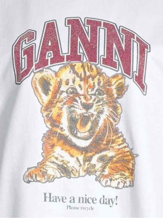 Ganni - Heavy Cotton Jersey Beaded Baby Tiger -trikoopaita - 151 BRIGHT WHITE | Stockmann - photo 4