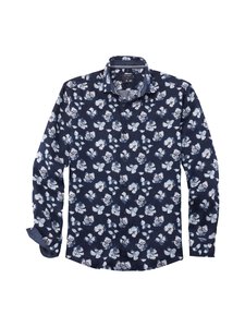 Olymp - Regular Fit Casual Flower Print -pellavakauluspaita - 18 MARINE | Stockmann