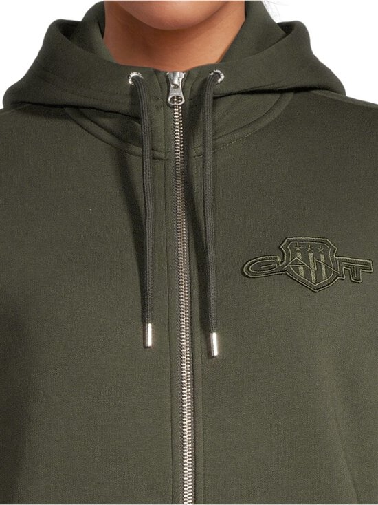 GANT - Kapuutsiga pusa Regular Tonal Shield Zip - 368 DARK MOSS GREEN | Stockmann - photo 4