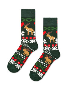 Happy Socks - Fair Isle Reindeer Love -sukat - 7500 DARK GREEN | Stockmann