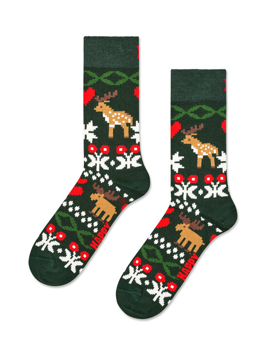 Happy Socks - Fair Isle Reindeer Love -sukat - 7500 DARK GREEN | Stockmann - photo 1