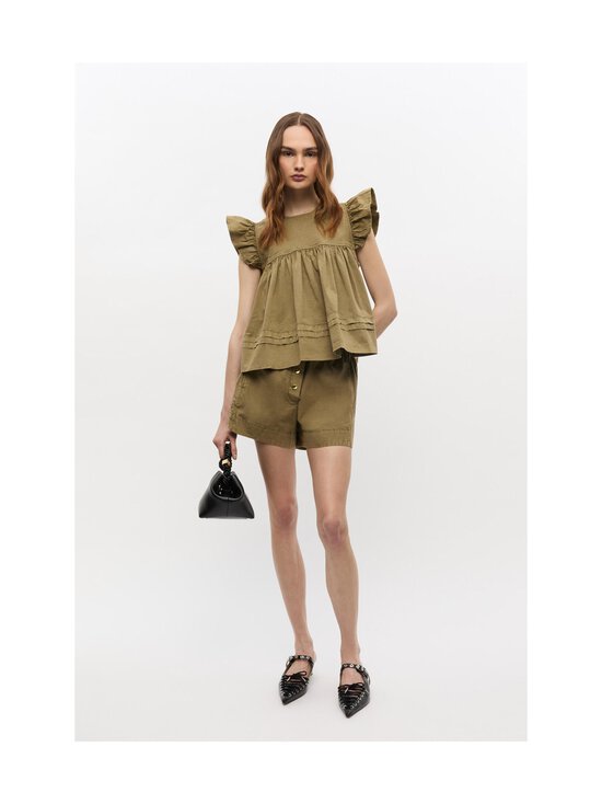 Ganni - Washed Stretch Cotton -frillahihainen paita - 028 BOA | Stockmann - photo 3