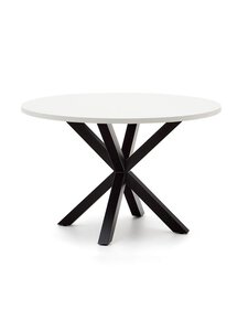 Kave Home - Argo-ruokapöytä valkoinen melamiini / musta ⌀ 120 cm - WHITE | Stockmann