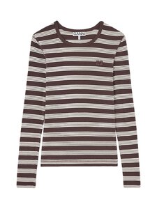 Ganni - Soft Cotton Rib Stripe -trikoopaita - 897 MOLE | Stockmann