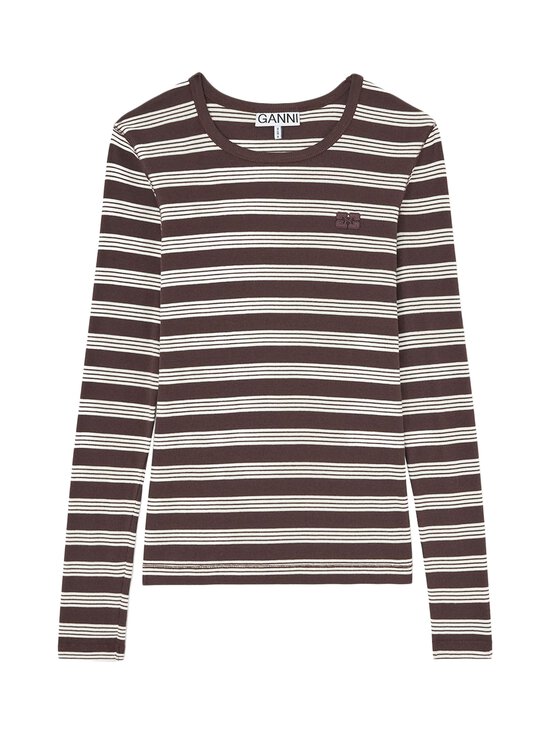 Ganni - Soft Cotton Rib Stripe -trikoopaita - 897 MOLE | Stockmann - photo 1