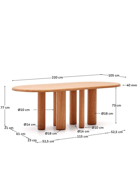 Kave Home - Mailen-ruokapöytä saarni 220 x 105 cm - BROWN | Stockmann - photo 2