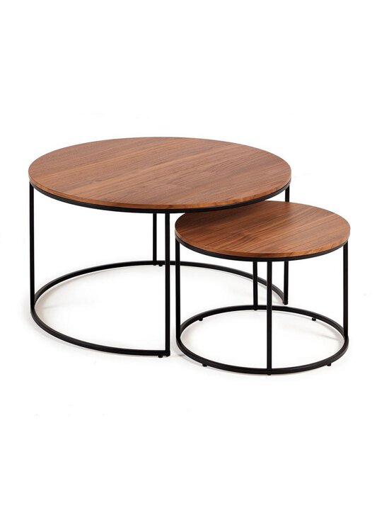 Kave Home - Yoana-sivupöytäsetti 2 kpl pähkinä/musta - BROWN | Stockmann - photo 1