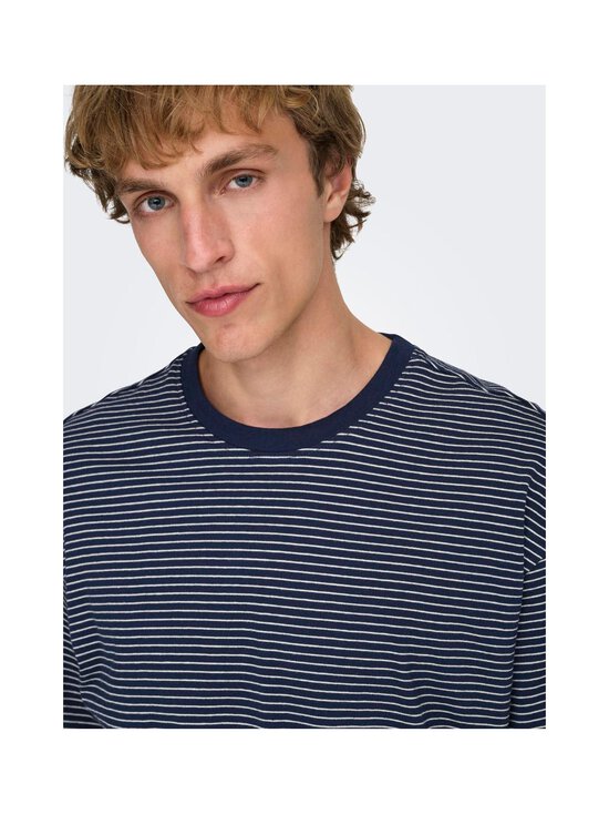 Only & Sons - OnsFred Life -raidallinen t-paita - NAVY BLAZER STRIPES:GARDENIA | Stockmann - photo 6