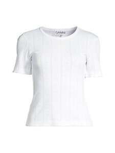 Ganni - Compact Pointelle Rib t-paita - 151 BRIGHT WHITE | Stockmann