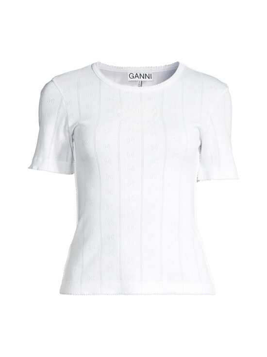 Ganni - Compact Pointelle Rib t-paita - 151 BRIGHT WHITE | Stockmann - photo 1