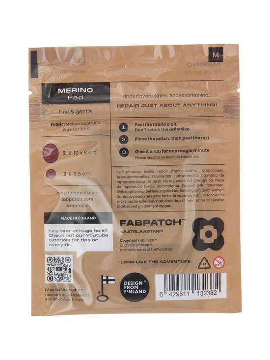 Vaatelaastari FabPatch - Merino pašlīmējošie tekstila ielāpi - RED - photo 3 Vaatelaastari FabPatch - Merino pašlīmējošie tekstila ielāpi - RED | Stockmann - photo 3