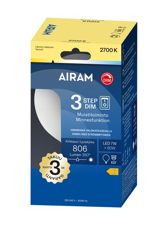 Airam - LED G95 827 806lm E27 OPFIL 3 Step Dim -himmennettävä lamppu - TRANSPARENT | Stockmann - photo 2