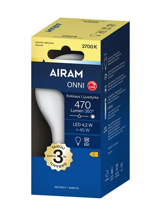 Airam - LED A60 827 470lm E27 ONNI -himmennettävä opaalilamppu - TRANSPARENT | Stockmann - photo 2