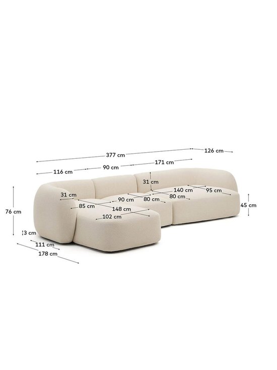 Kave Home - Martina-divaanisohva Nordic-kangas valkoinen L 377 cm / vasen - WHITE | Stockmann - photo 6
