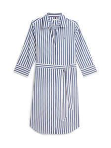 Tommy Hilfiger - Essential Poplin Regular Fit -paitamekko - 04T WIDE BANKER STP ECRU SEASHORE NAVY | Stockmann