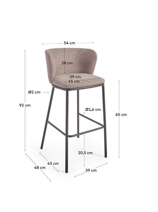 Kave Home - Ciselia-baarijakkara ruskea chenille-kangas / musta metalli K 65 cm - BEIGE | Stockmann - photo 4