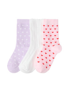 Lindex - Sokid Hearts and Pointelle 3 tk - 6666 PINK | Stockmann
