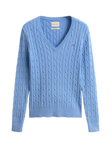 GANT - Stretch Cotton V-Neck -palmikkoneule - 424 HYDRANGEA BLUE | Stockmann