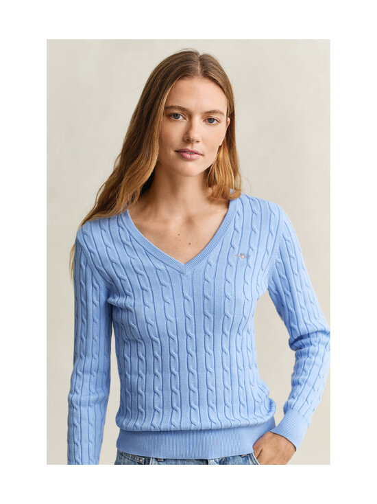 GANT - Stretch Cotton V-Neck -palmikkoneule - 424 HYDRANGEA BLUE | Stockmann - photo 4