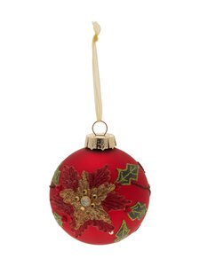 Villa Stockmann - Poinsettia & Holly Design -lasipallo 7,9 cm - RED/GOLD | Stockmann