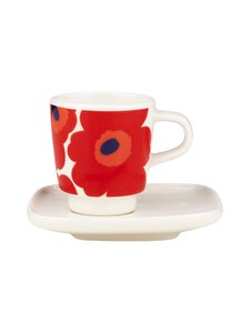 Marimekko - Oiva Unikko -espressokuppi ja lautanen - WHITE, RED, BLUE | Stockmann
