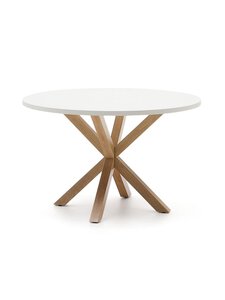 Kave Home - Argo-ruokapöytä valkoinen melamiini / puunvärinen teräs ⌀ 120 cm - WHITE | Stockmann