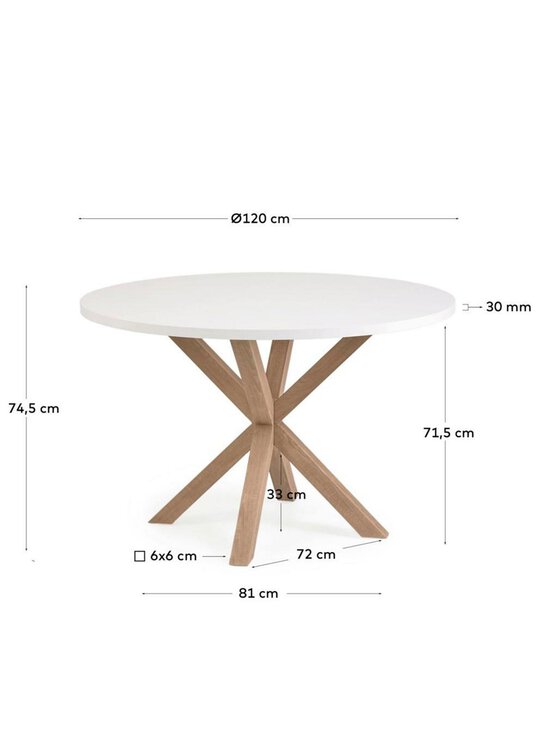 Kave Home - Argo-ruokapöytä valkoinen melamiini / puunvärinen teräs ⌀ 120 cm - WHITE | Stockmann - photo 3