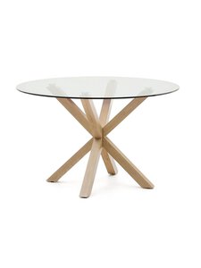 Kave Home - Argo-ruokapöytä kirkas lasi / puunvärinen teräs ⌀ 120 cm - TRANSPR | Stockmann