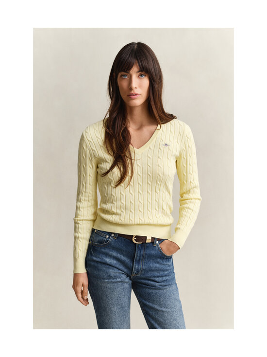 GANT - Stretch Cotton V-Neck -palmikkoneule - 713 VANILLA YELLOW | Stockmann - photo 2