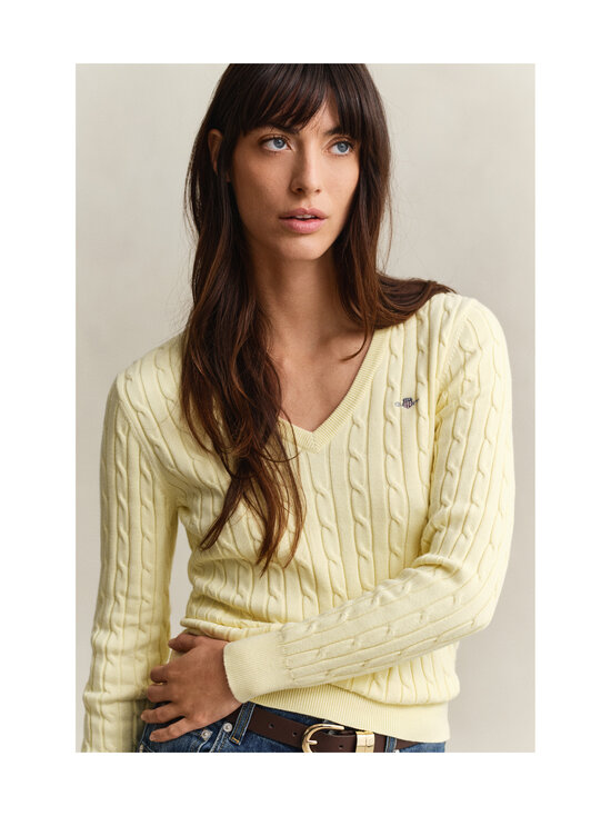 GANT - Stretch Cotton V-Neck -palmikkoneule - 713 VANILLA YELLOW | Stockmann - photo 4