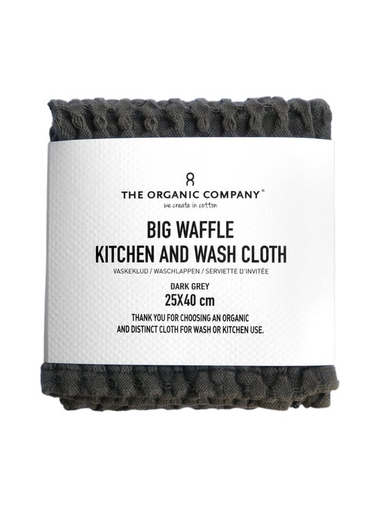 The Organic Company Big Waffle Kitchen and Wash Cloth, Dark Grey