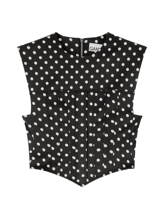 Ganni - Printed Double -satiininen korsettitoppi - 099 BLACK | Stockmann - photo 1
