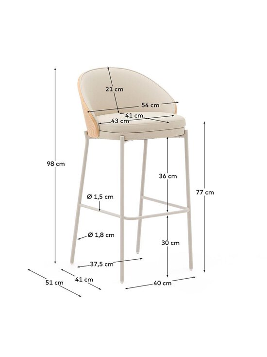 Kave Home - Eamy-baarituoli beige keinonahka/saarni K 75 cm - BEIGE | Stockmann - photo 4