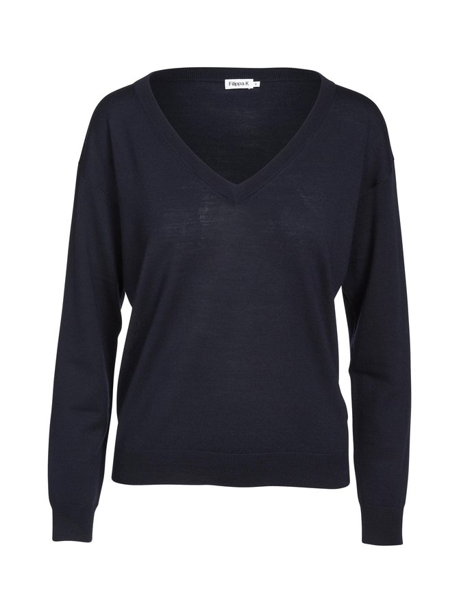 Navy merino v-neck sweater
