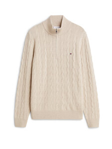 Tommy Hilfiger - Lambswool Half Zip -palmikkoneule - HGF HEATHERED OATMILK | Stockmann