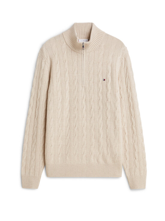 Tommy Hilfiger - Lambswool Half Zip -palmikkoneule - HGF HEATHERED OATMILK | Stockmann - photo 1