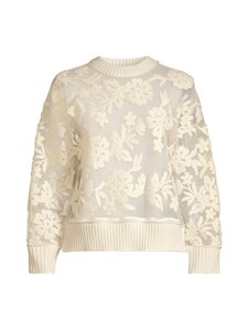 rich & royal - Mesh Embroidery C-neck -neulepusero - 113 PEARL WHITE | Stockmann