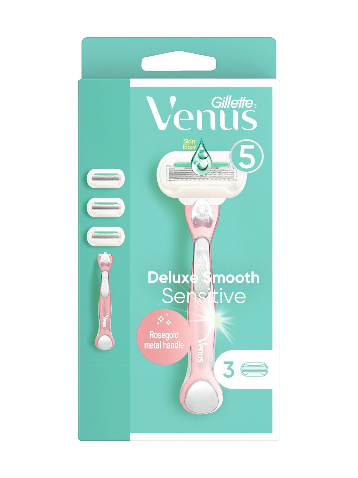 Venus Deluxe Smooth Sensitive RoseGold höylä + 3 vaihtoterää