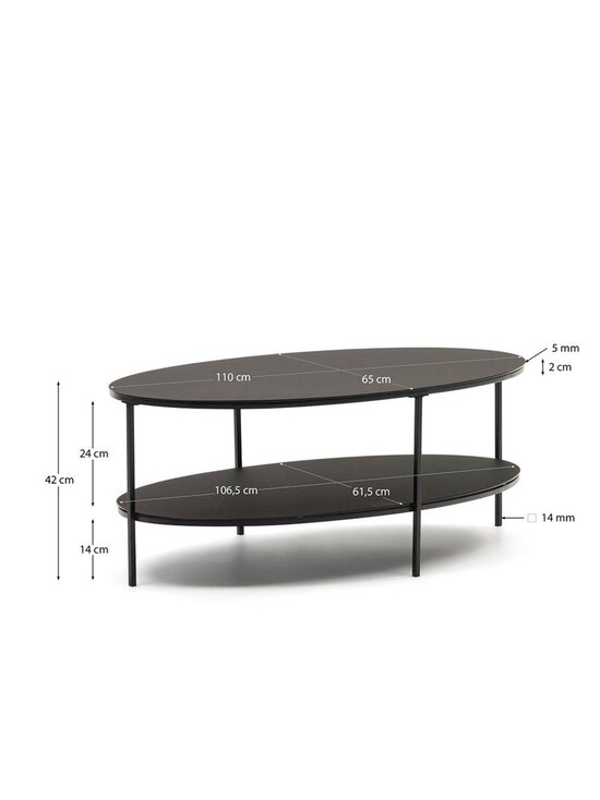 Kave Home - Fideia-sohvapöytä musta lasi / metalli 110 x 65 cm - BLACK | Stockmann - photo 6