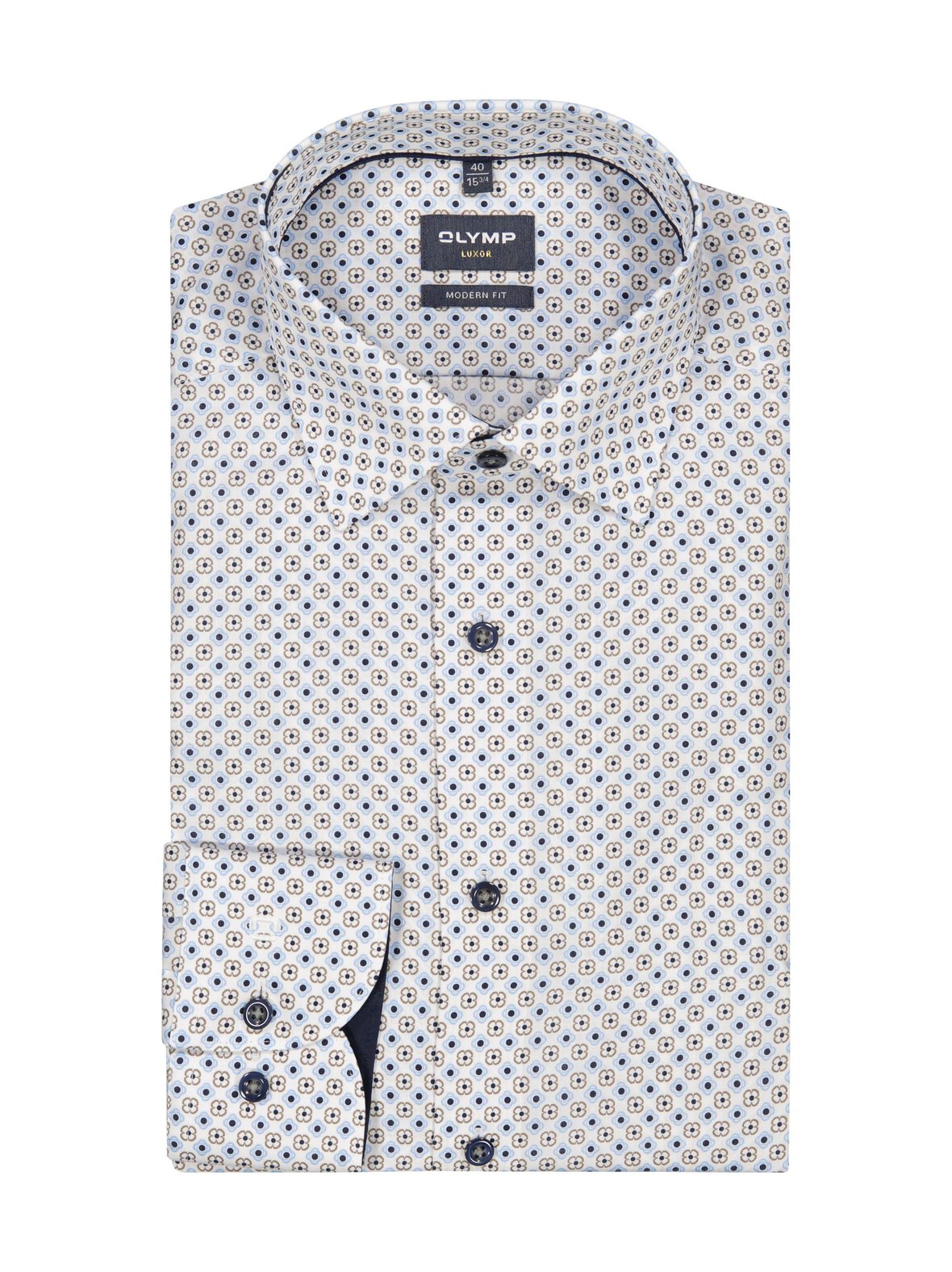 Modern Fit Extra Long Sleeve Allover Print -kauluspaita, erikoispitkät hihat