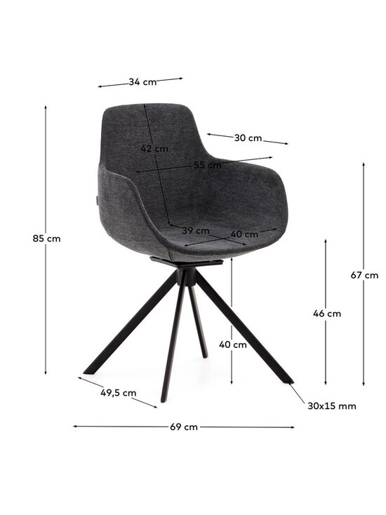 Kave Home - Tissiana-tuoli tummanharmaa/musta - GREY | Stockmann - photo 3