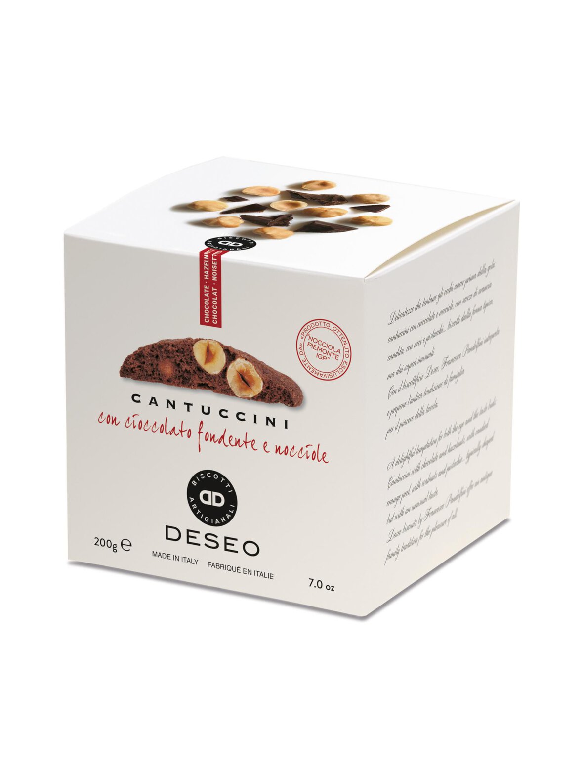 Cantuccini runsaalla tummalla suklaalla ja IGP Piemonte -hasselpähkinöillä