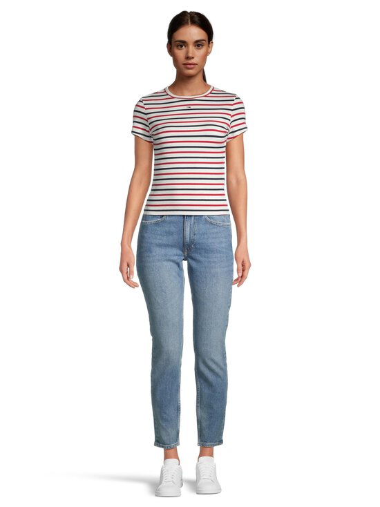 Tommy Jeans - TJW Slim Essential Rib t-paita - 0FG WHITE / RED / NAVY STRIPE - photo 2 Tommy Jeans - TJW Slim Essential Rib t-paita - 0FG WHITE / RED / NAVY STRIPE | Stockmann - photo 2